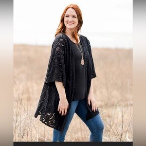 Pioneer Women Black Eyelet woven Layering Cardigan Kimono